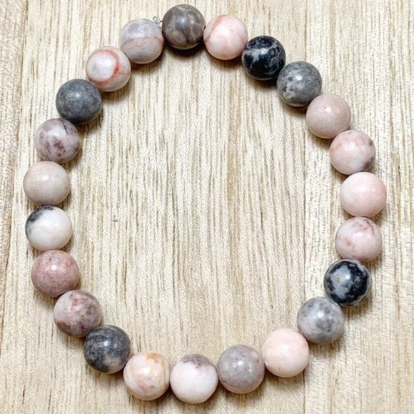 8mm Pink & Gray Jasper Chakra Stretch Bracelet Set - Picture 2 of 4